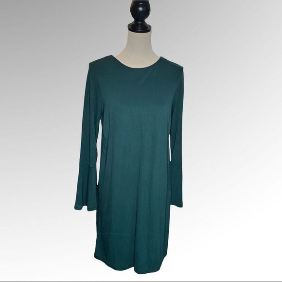 Loft Green Long Bell Sleeve Jersey Shift Dress Size 8, new With Tags - Picture 2 of 9